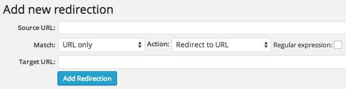 schermata con cui impostare redirect html con Redirection