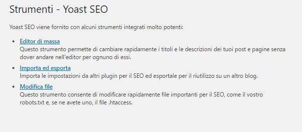shermata di yoast seo per Modificare file robots.txt con Yoast SEO