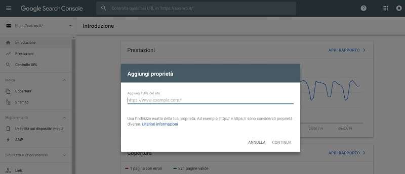 schermata di google search console