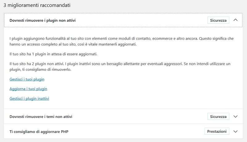 Site health miglioramenti