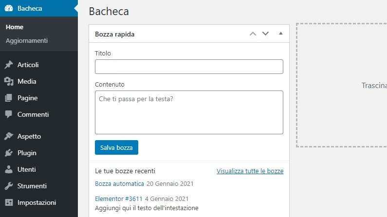 schermata per creare una bozza rapida