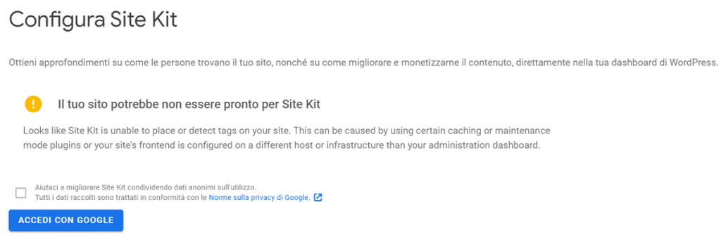 Il tuo sito potrebbe non essere pronto per Site Kit