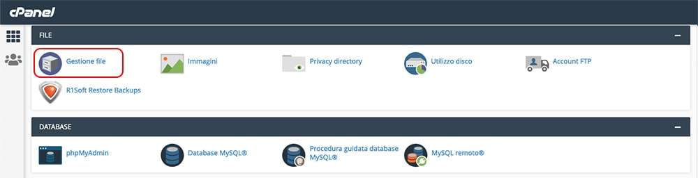 schermata di gestione file cPanel