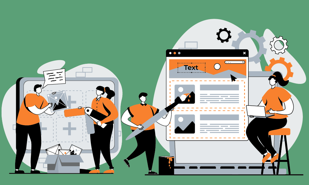 illustrazione di persone che costruiscono un sito web per parlare delle immagini per rendere ciò che offri