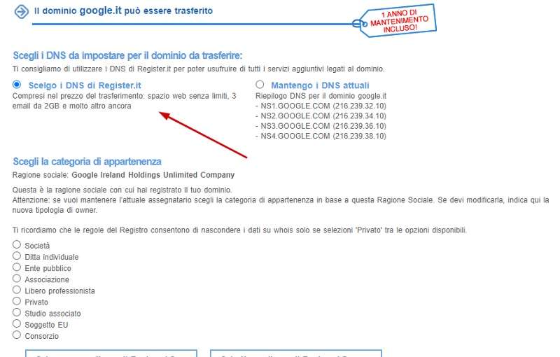 Scegli i DNS di Register.it per trasferire un dominio