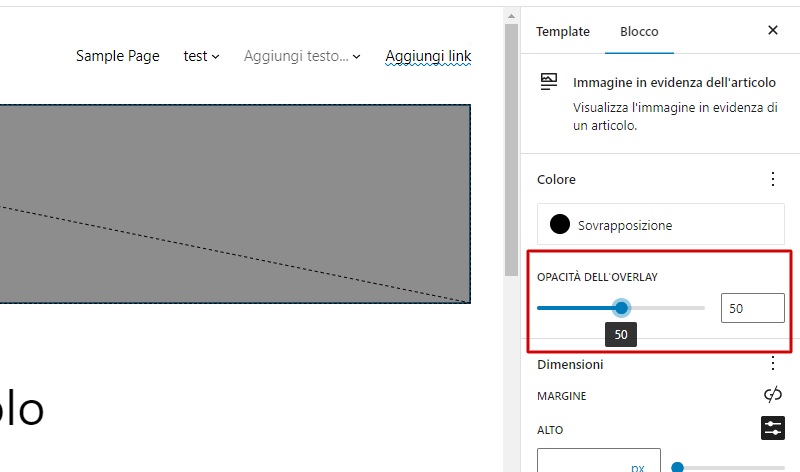 Overlay immagine in evidenza