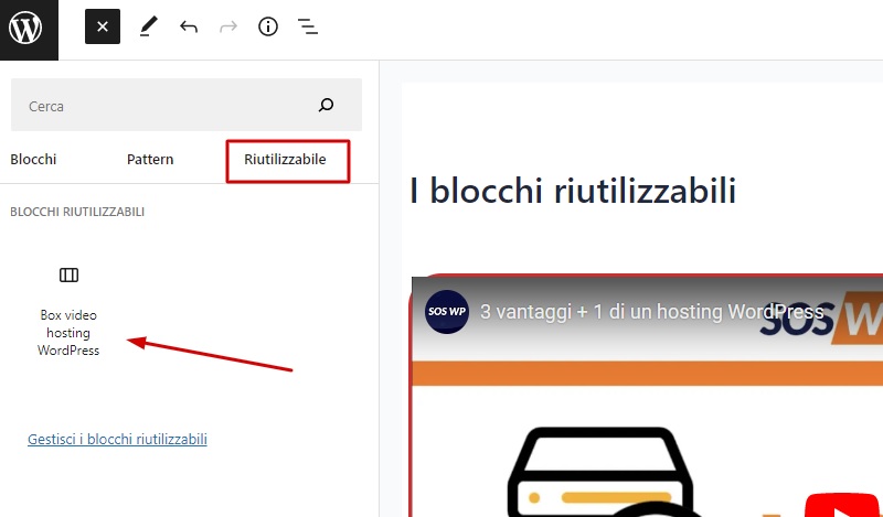 inserisci blocco riutilizzabile