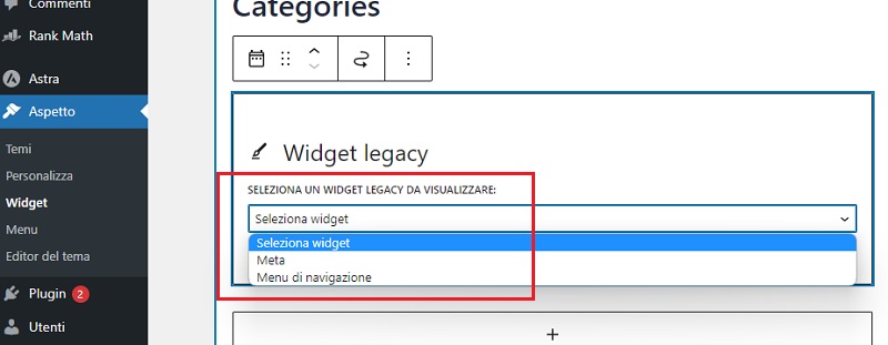 Seleziona Widget Legacy