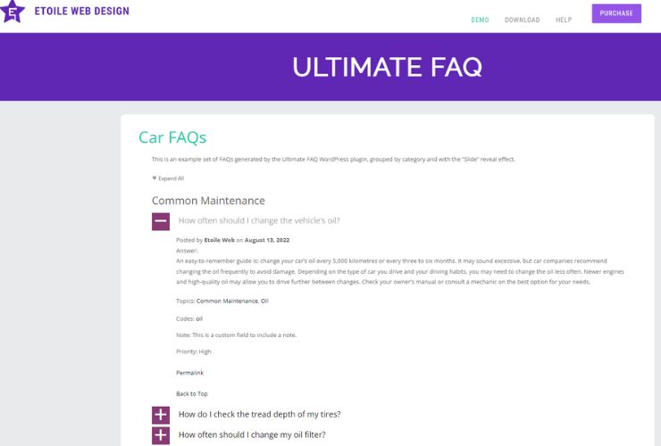 Pagina delle FAQ con il plugin Ultimate FAQ