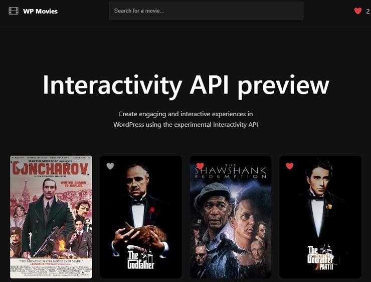 Demo dell'API di interattività di WordPress