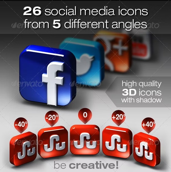 26 Social Media Icons from 5 Different Angles