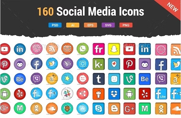 160 Social Media Buttons