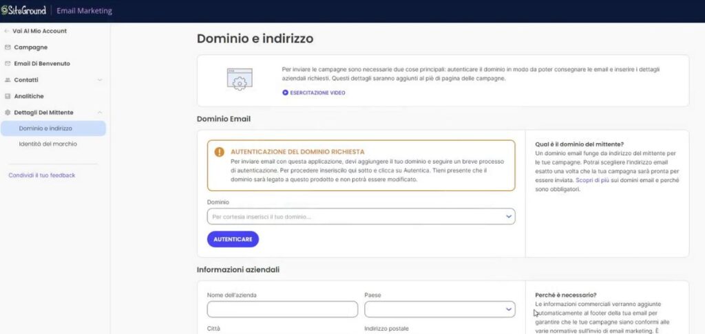 L'area di gestione del tuo account SiteGround Email Marketing