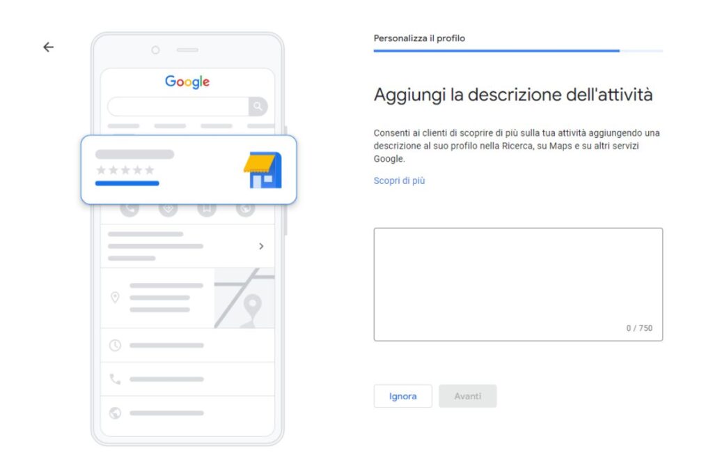 Inserisci una descrizione della tua attività su Google