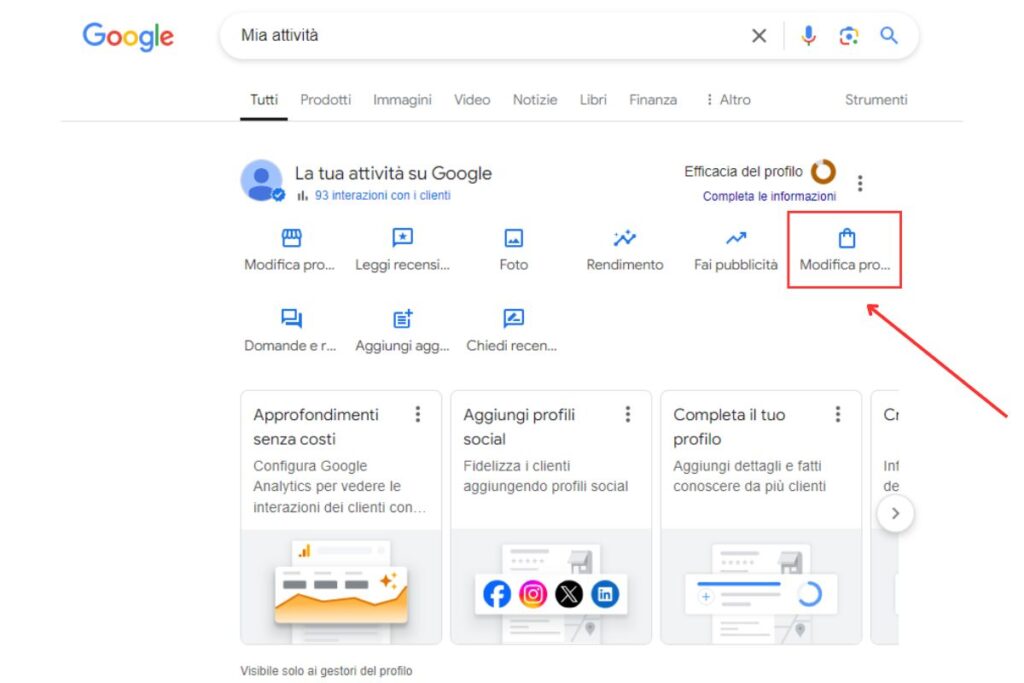 Inserire prodotti manualmente nel Profilo Attività Google