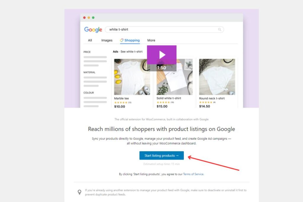 Avvia la configurazione per collegare WooCommerce al Profilo Attività Google