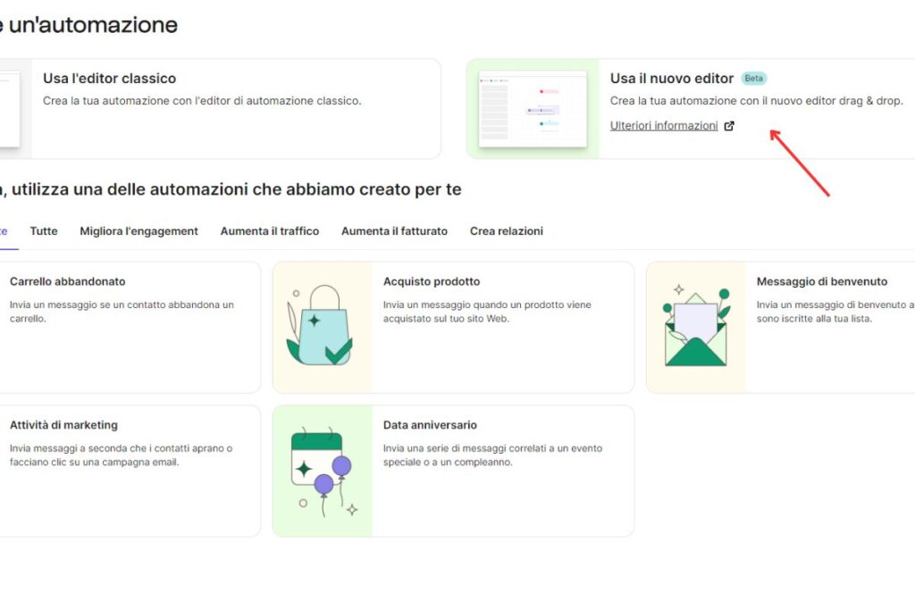 Crea automazione Brevo col nuovo editor