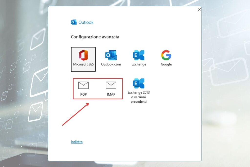 Scegli POP o IMAP