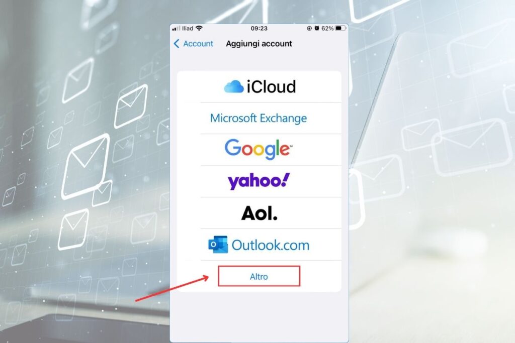 Scegli Altro per l'account IMAP su iPhone