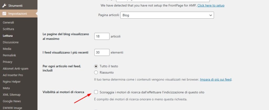 Visibilità ai motori di ricerca: mettere il sito in noindex