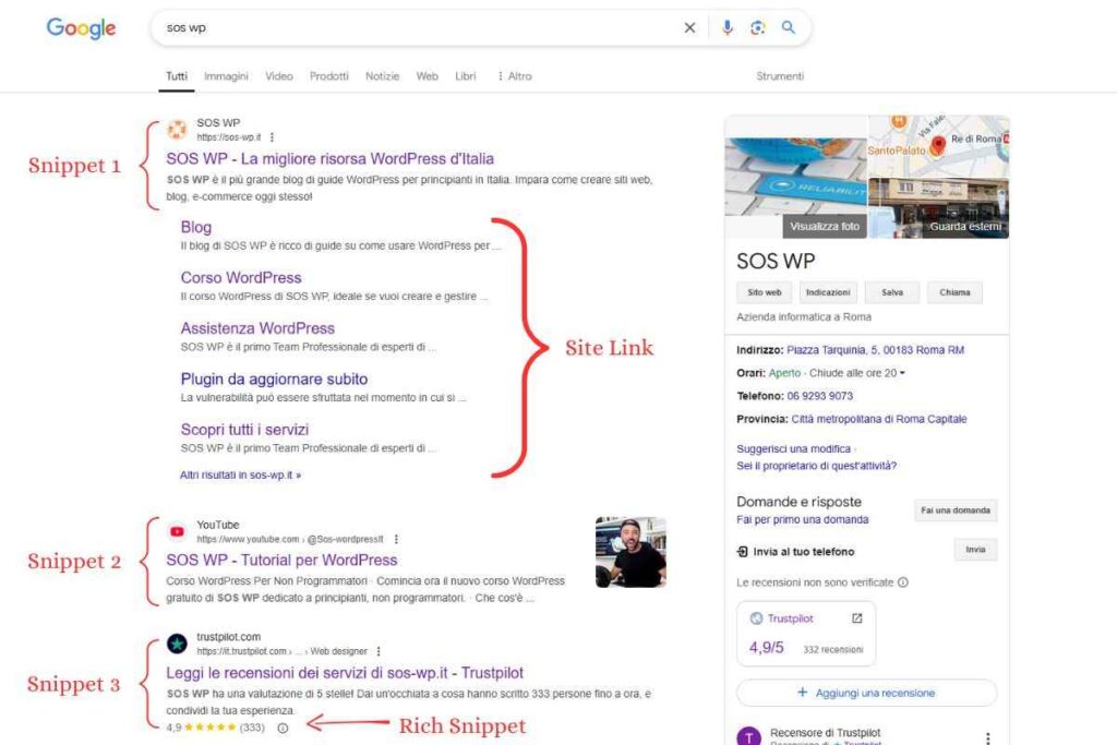 Snippet di ricerca in SERP