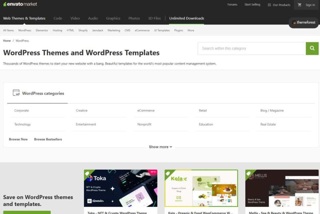 Scelta del tema WordPress su Themeforest