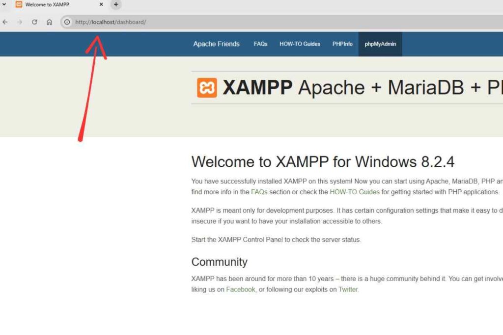 localhost dashboard su XAMPP