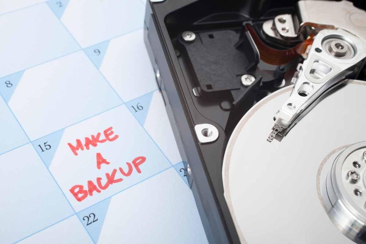 un hard disk e la scritta in inglese fai un backup
