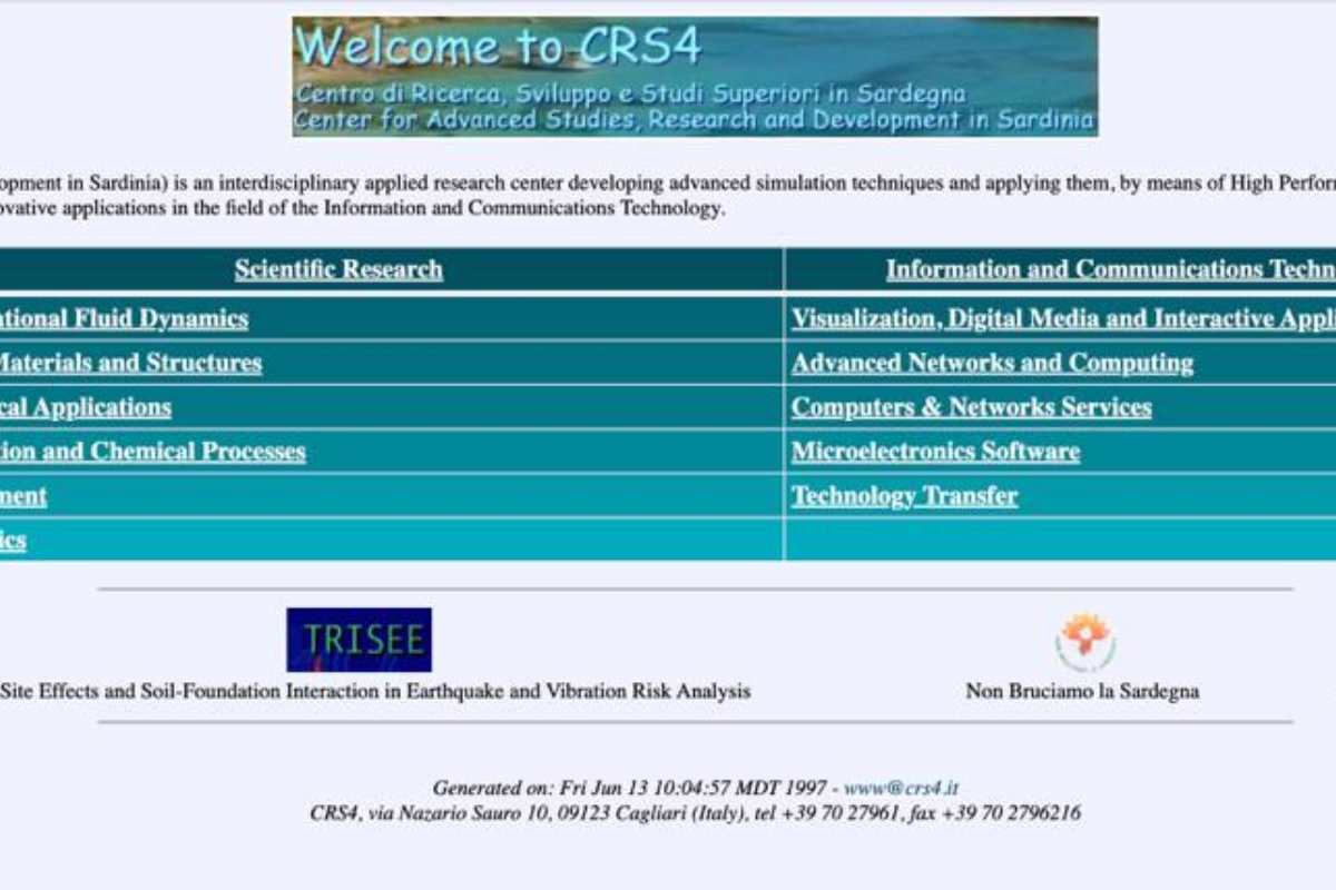 Screenshot del sito del CRS4