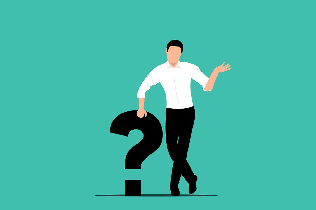 Un disegno graficato di un uomo su un punti interrogativo