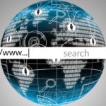 pianeta con barra di ricerca di dominio web