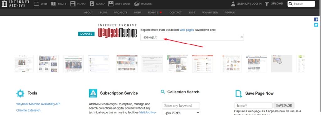 Effettua ricerca su Wayback Machine