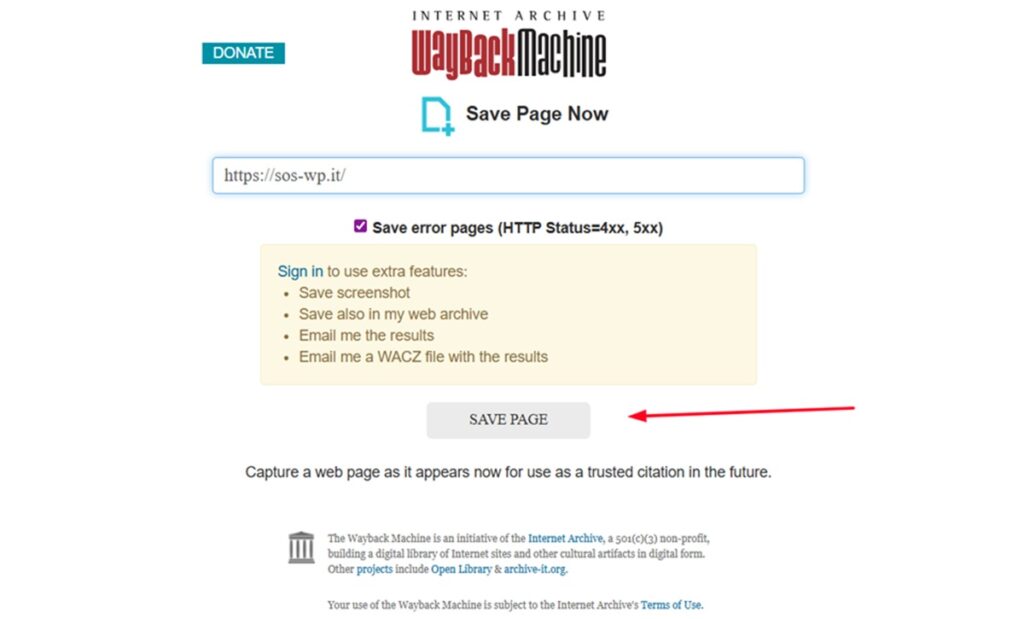 Salvataggio su Wayback Machine