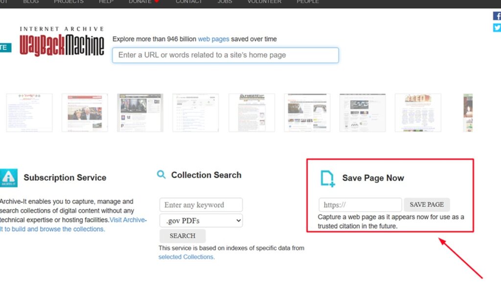 Salva pagina su Wayback Machine