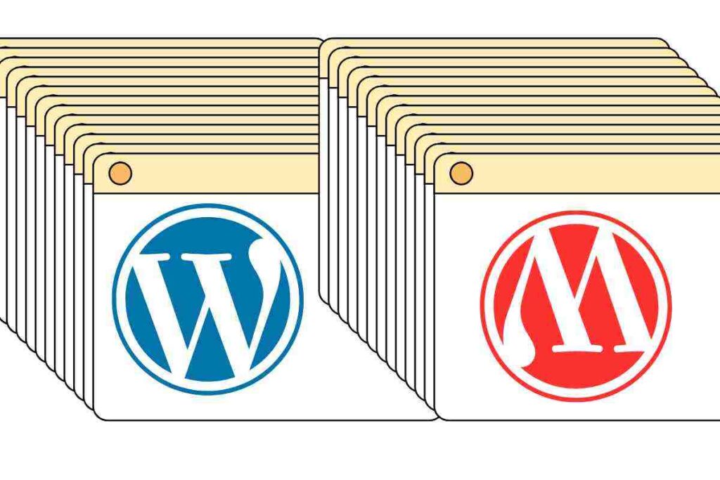 pagine di siti web con logo wordpress e logo wordpress rovesciato