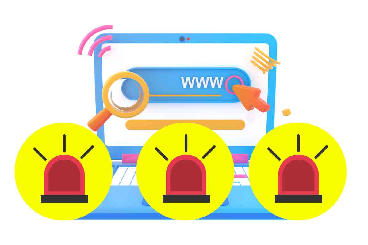 immagine stilizzata di un sito web con sirene di allarme per Nuove vulnerabilità WordPress, una è dentro Core