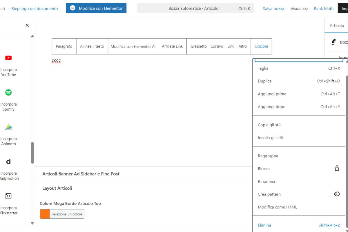 Screenshot block editor