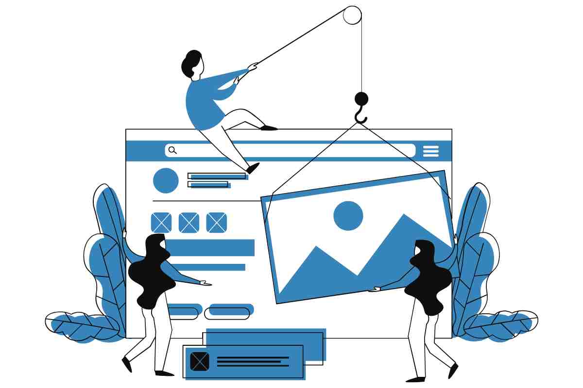 illustrazione di persone che costruiscono un sito web