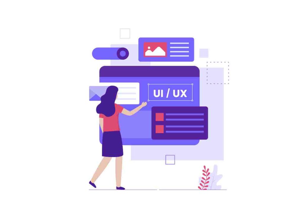 illustrazione di una donna che lavora alla ux e ui di un sito web