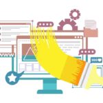 illustrazione di un pennello che colora un sito web