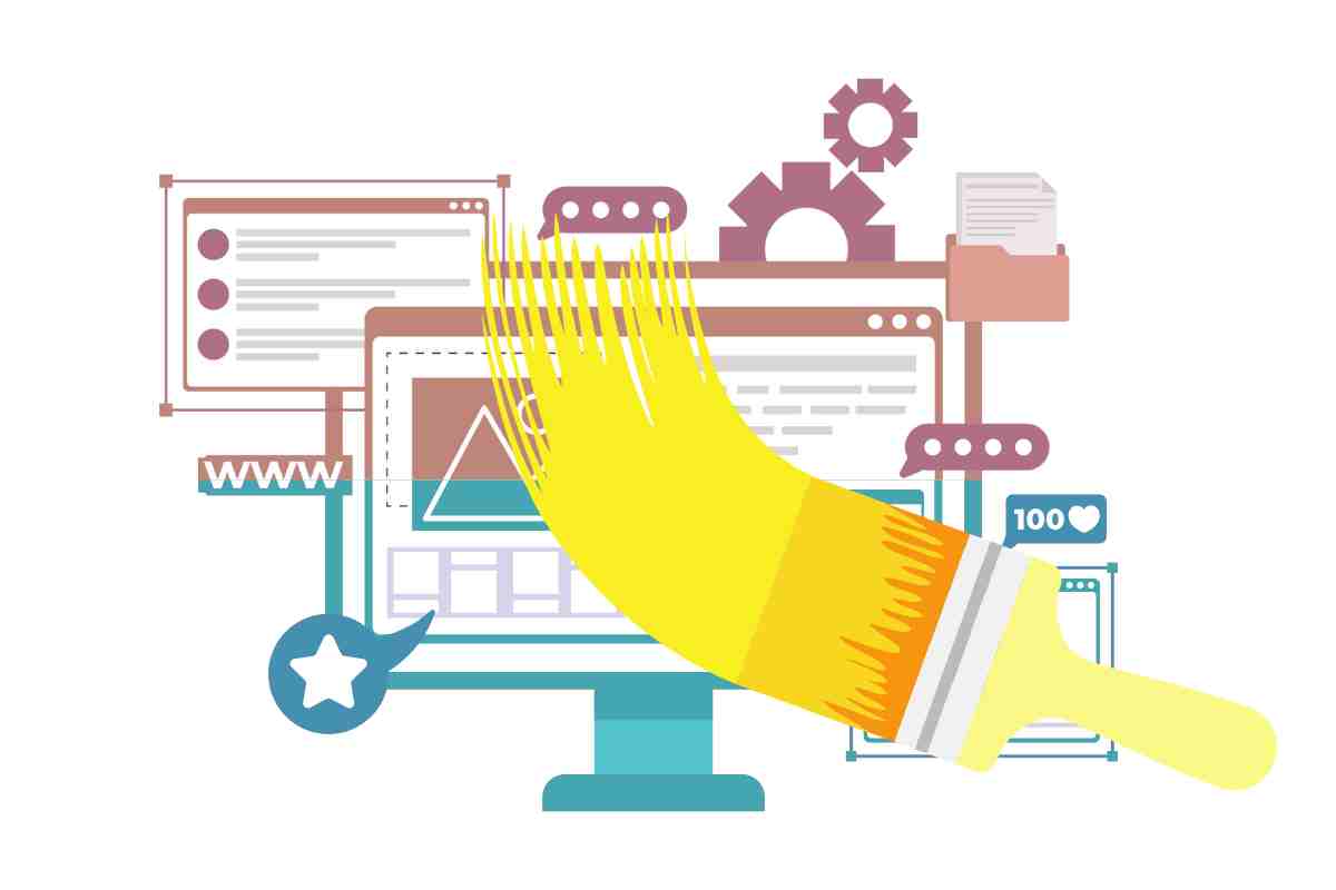 illustrazione di un pennello che colora un sito web