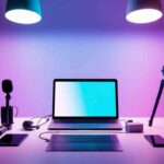 studio di editing video con strumenti e pc portatile