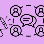 megafono e picone di persone in cerchio per parlare di come raggiungere più utenti