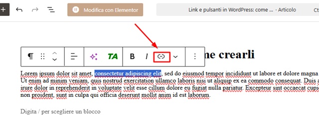 Inserire link su WordPress