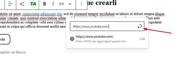 Inserire link esterno WordPress