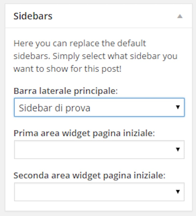Custom Sidebars selezione post e pagine