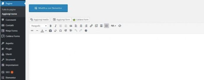Elementor Page Builder per WordPress - screenshot creazione nuova pagina