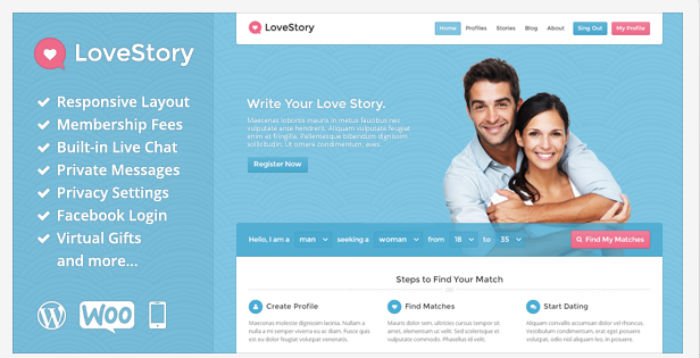 Love Story - Tema Dating per WordPress