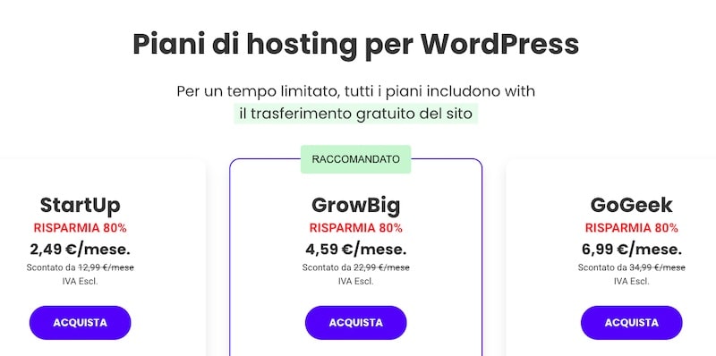 Prezzi hosting SiteGround
