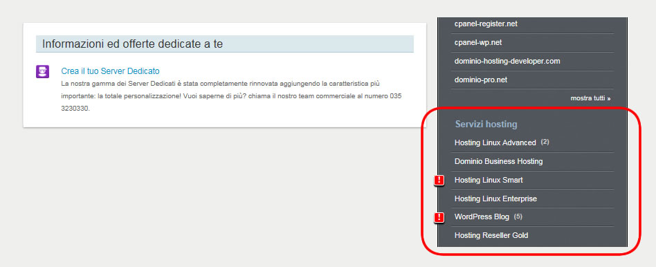 Servizi Hosting Area Clienti